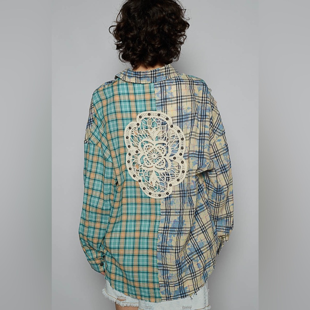 PT12 New POL Plaid Patchwork Shirt - Picture 2 of 5
